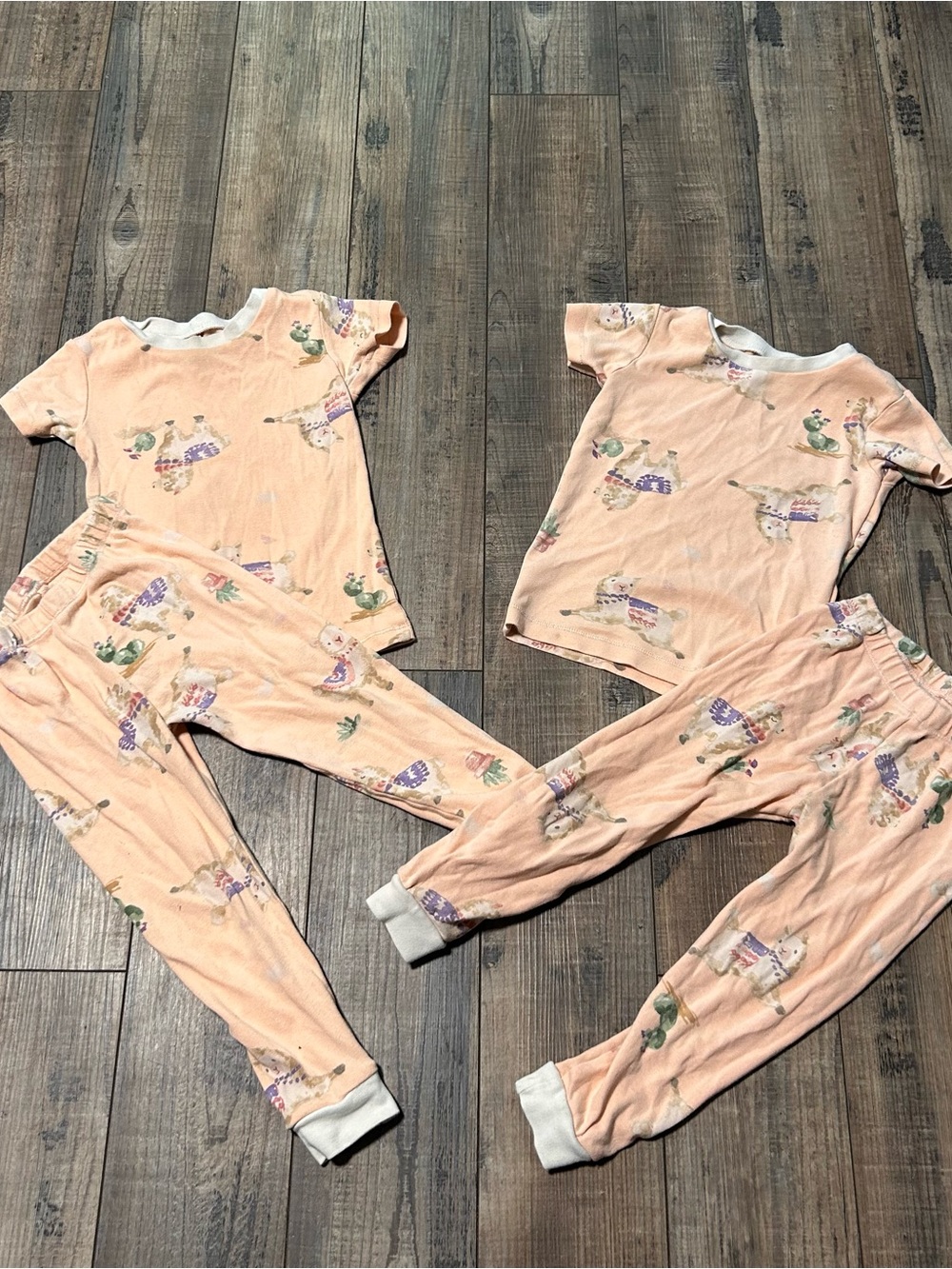 Twin Girls Burt’s Bees Kids Size 3 Organic Cotton Llama Pajama Pink Short Sleeve
